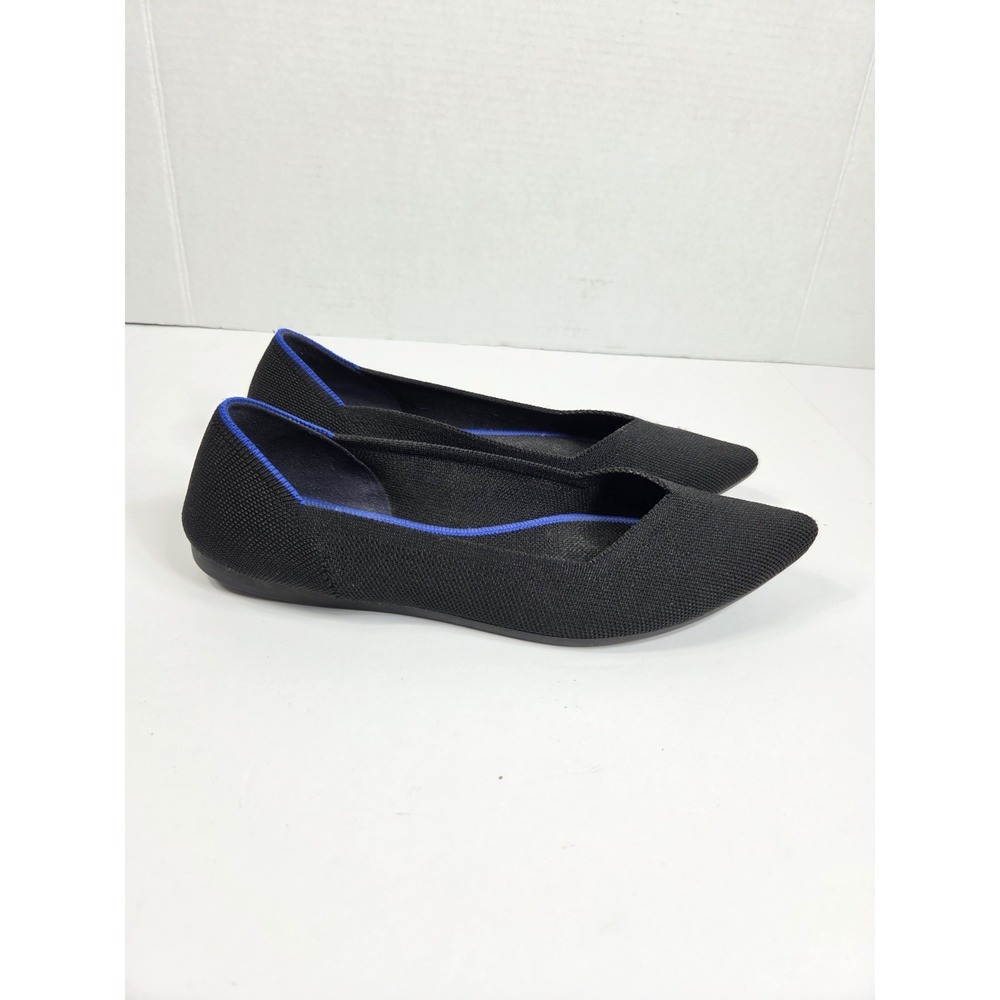 Rothy's Flats The Point Pointed Toe Women 9.5 Black Blue Ballet Flats Shoe Used